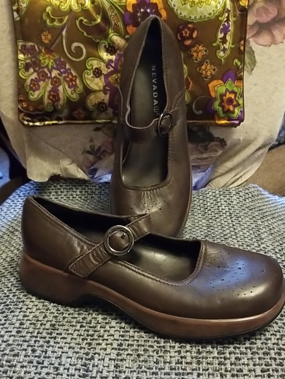 Chunky Brown Leather Mary  Shoes for Women